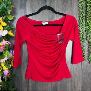+🌸5/$25🌸Anne Charles Vibrant Red Buckle Detail 3/4 Sleeve Top Size XS/S